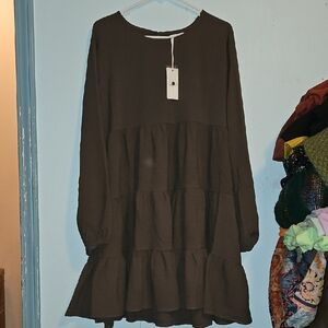 Brown Tiered Long Sleeve Dress